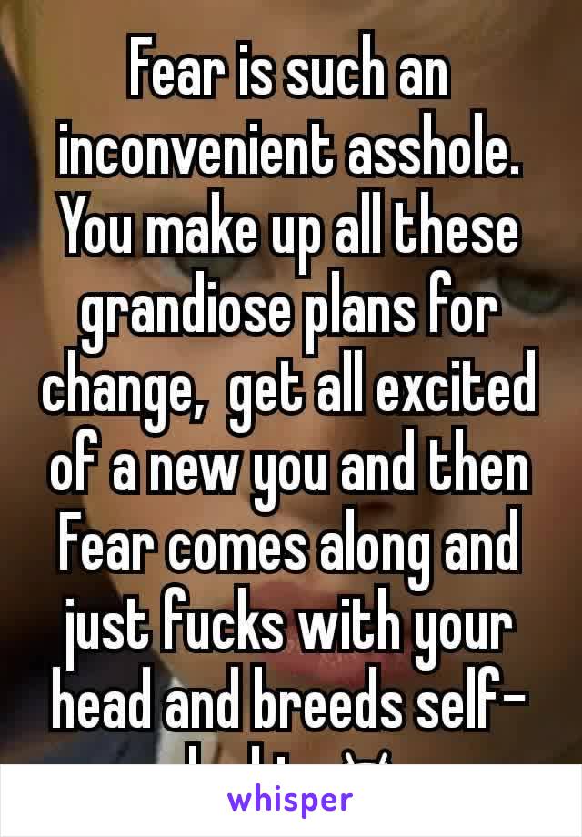 Fear is such an inconvenient asshole. You make up all these grandiose plans for change,  get all excited of a new you and then Fear comes along and just fucks with your head and breeds self-doubt. 😡