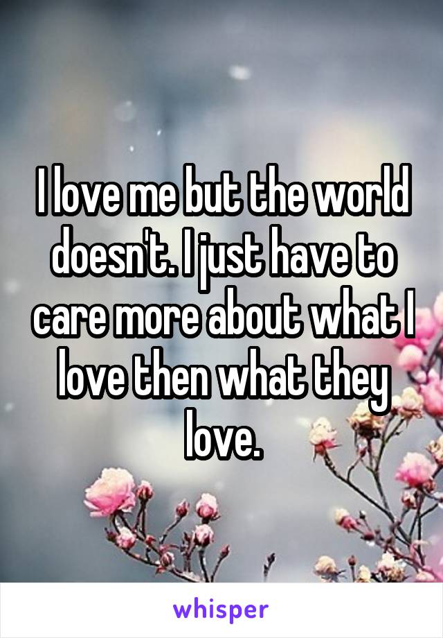 I love me but the world doesn't. I just have to care more about what I love then what they love.