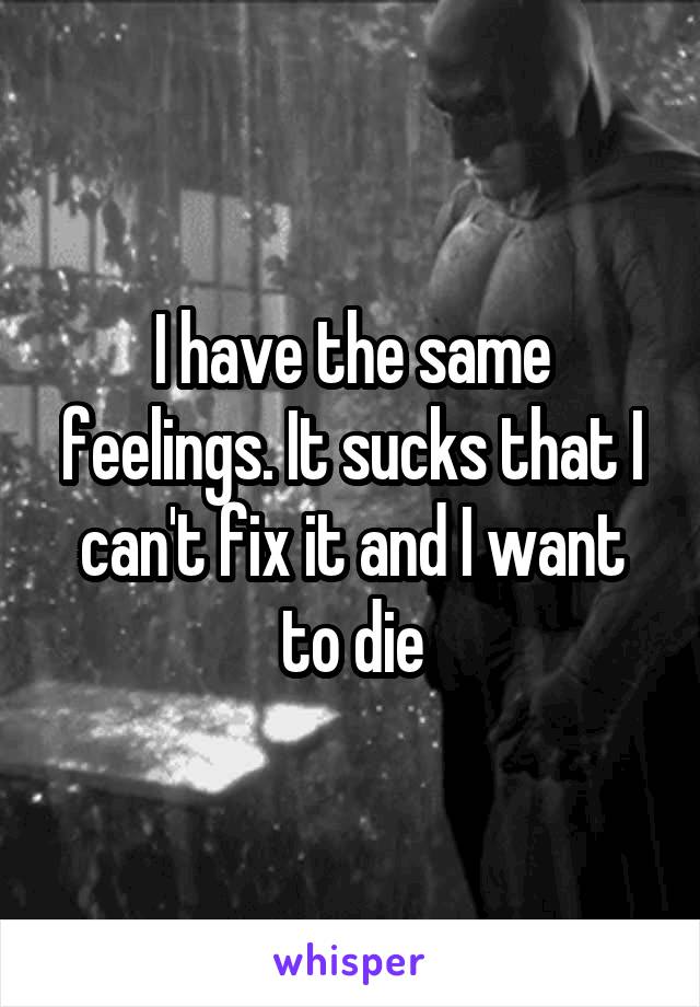 I have the same feelings. It sucks that I can't fix it and I want to die