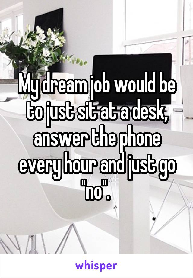 My dream job would be to just sit at a desk, answer the phone every hour and just go "no". 