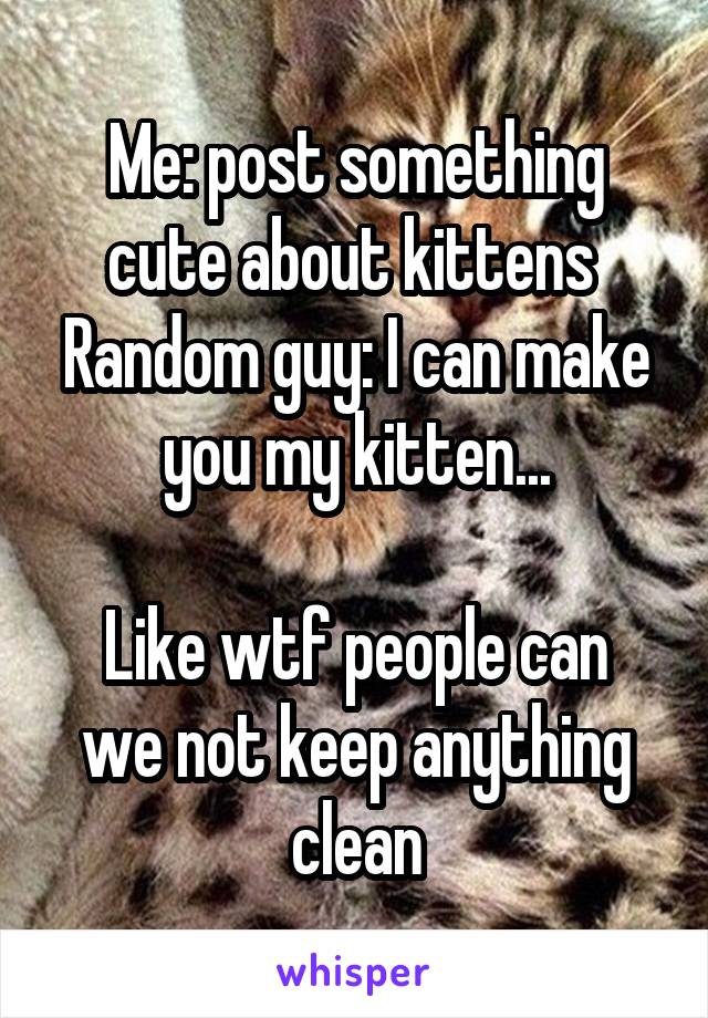 Me: post something cute about kittens 
Random guy: I can make you my kitten...

Like wtf people can we not keep anything clean