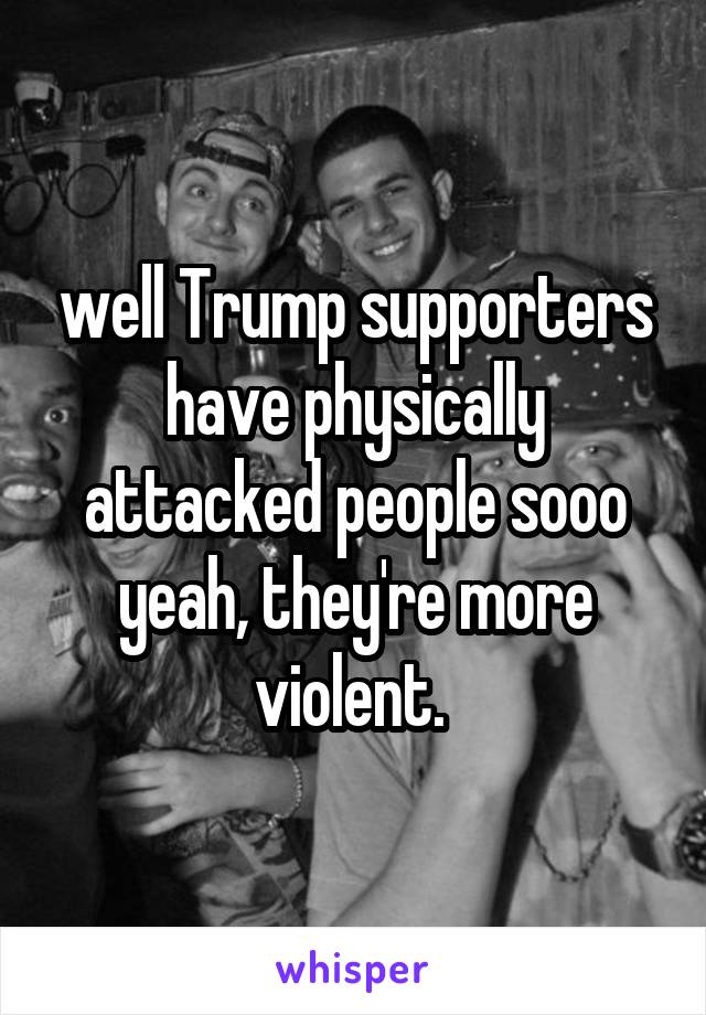 well Trump supporters have physically attacked people sooo yeah, they're more violent. 