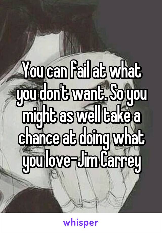 You can fail at what you don't want. So you might as well take a chance at doing what you love-Jim Carrey