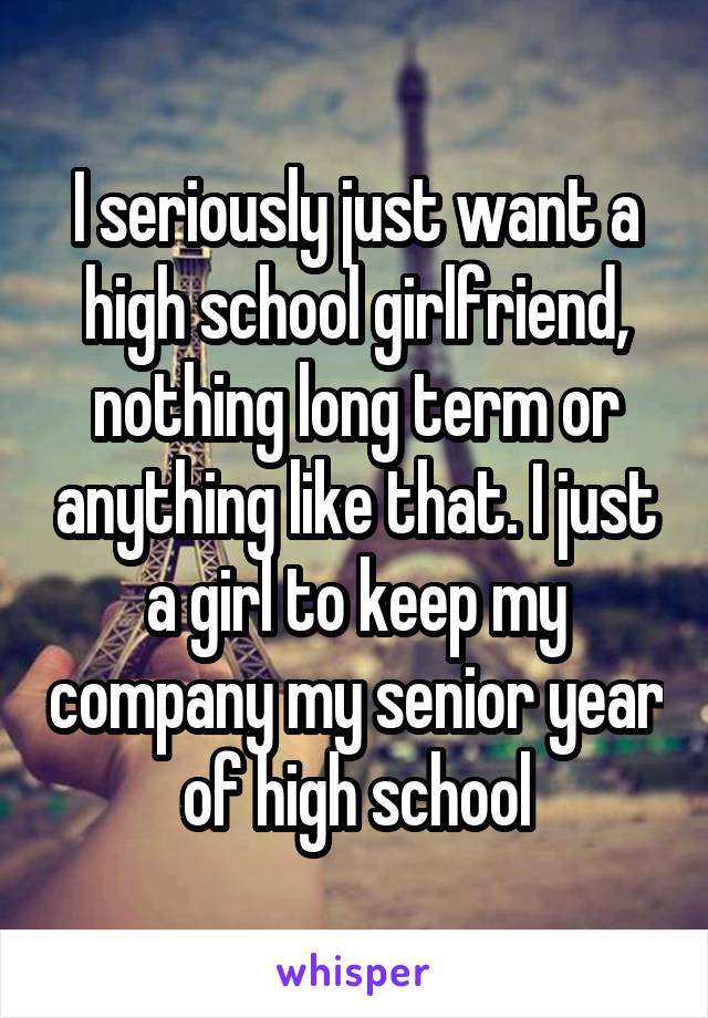 I seriously just want a high school girlfriend, nothing long term or anything like that. I just a girl to keep my company my senior year of high school
