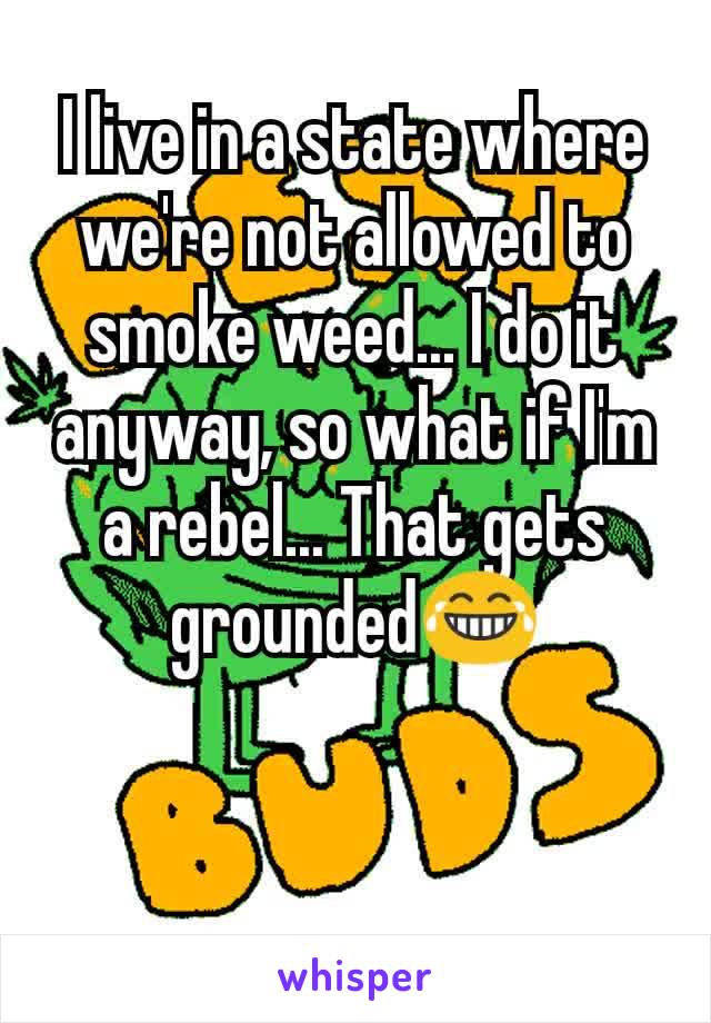 I live in a state where we're not allowed to smoke weed... I do it anyway, so what if I'm a rebel... That gets grounded😂