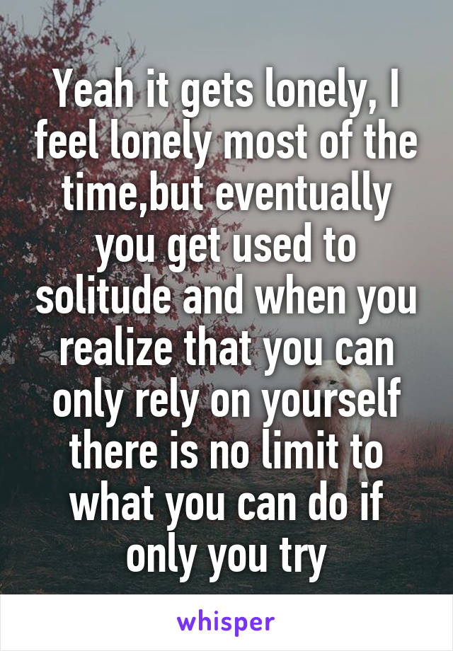Yeah it gets lonely, I feel lonely most of the time,but eventually you get used to solitude and when you realize that you can only rely on yourself there is no limit to what you can do if only you try