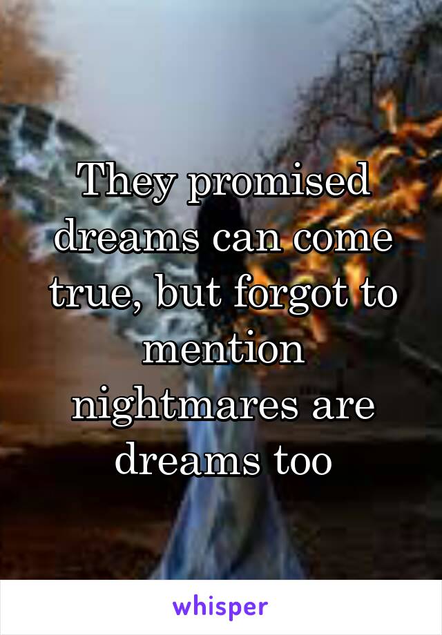 They promised dreams can come true, but forgot to mention nightmares are dreams too