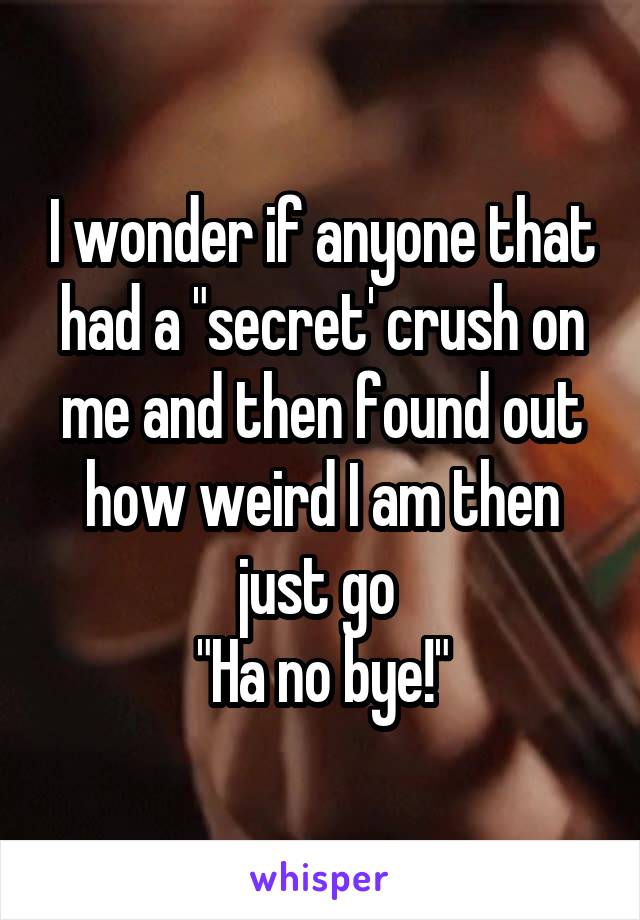 I wonder if anyone that had a "secret' crush on me and then found out how weird I am then just go 
"Ha no bye!"