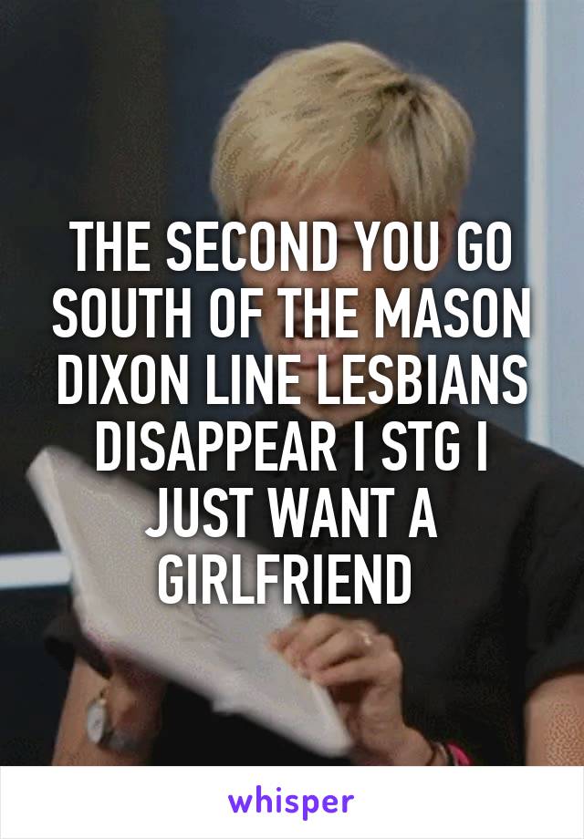 THE SECOND YOU GO SOUTH OF THE MASON DIXON LINE LESBIANS DISAPPEAR I STG I JUST WANT A GIRLFRIEND 