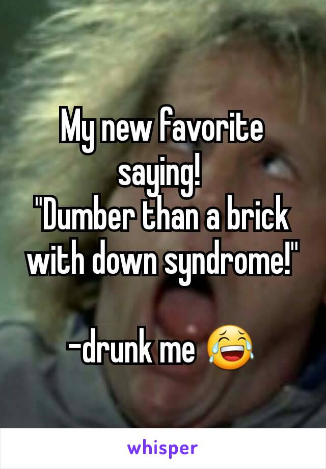 My new favorite saying! 
"Dumber than a brick with down syndrome!"

-drunk me 😂