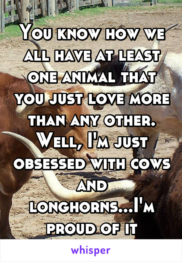 You know how we all have at least one animal that you just love more than any other. Well, I'm just obsessed with cows and longhorns...I'm proud of it
