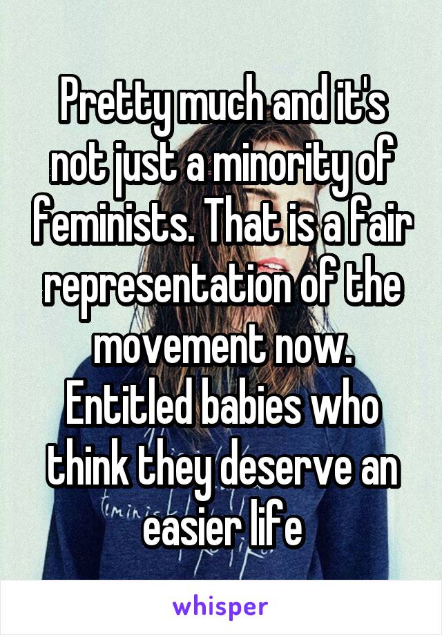 Pretty much and it's not just a minority of feminists. That is a fair representation of the movement now. Entitled babies who think they deserve an easier life