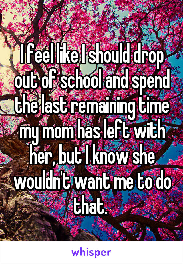 I feel like I should drop out of school and spend the last remaining time my mom has left with her, but I know she wouldn't want me to do that. 