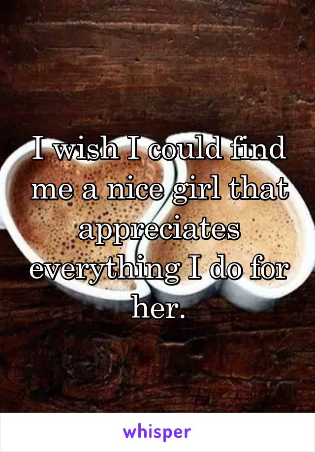 I wish I could find me a nice girl that appreciates everything I do for her.