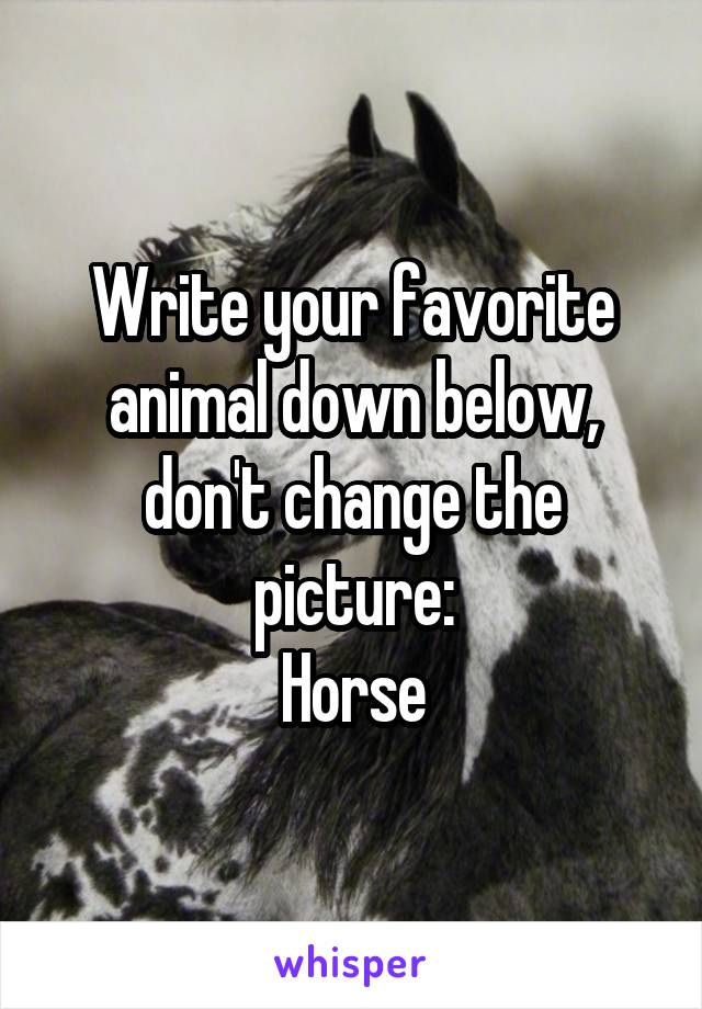 Write your favorite animal down below, don't change the picture:
Horse