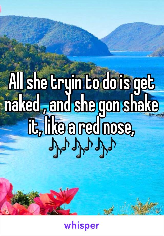 All she tryin to do is get naked , and she gon shake it, like a red nose, 🎶🎶🎶