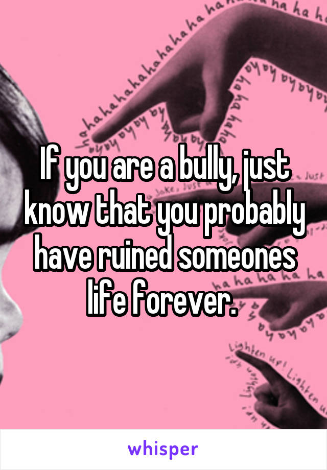 If you are a bully, just know that you probably have ruined someones life forever. 