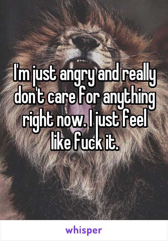 I'm just angry and really don't care for anything right now. I just feel like fuck it.
