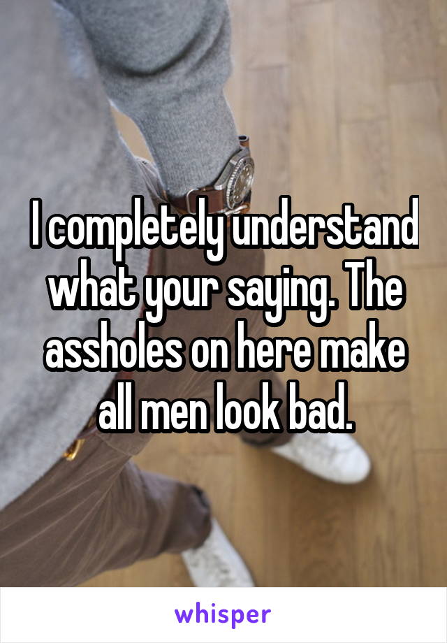 I completely understand what your saying. The assholes on here make all men look bad.