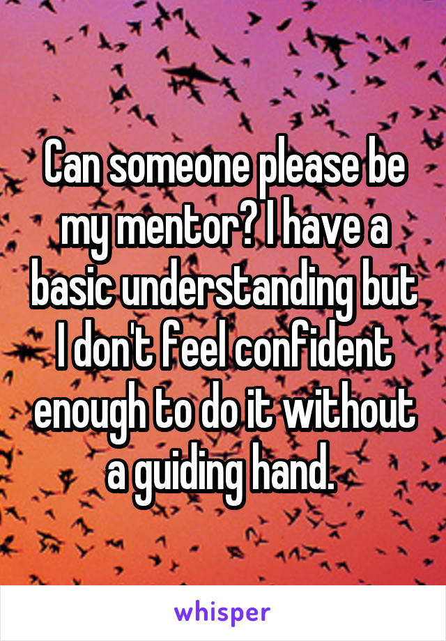 Can someone please be my mentor? I have a basic understanding but I don't feel confident enough to do it without a guiding hand. 