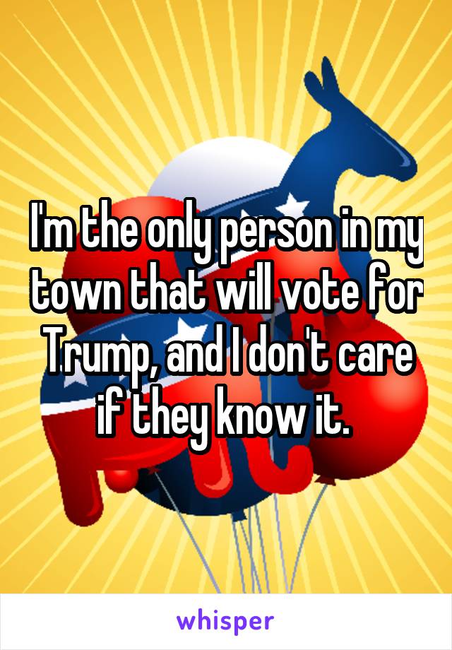 I'm the only person in my town that will vote for Trump, and I don't care if they know it. 