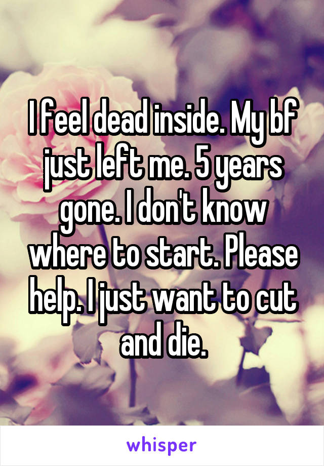 I feel dead inside. My bf just left me. 5 years gone. I don't know where to start. Please help. I just want to cut and die.
