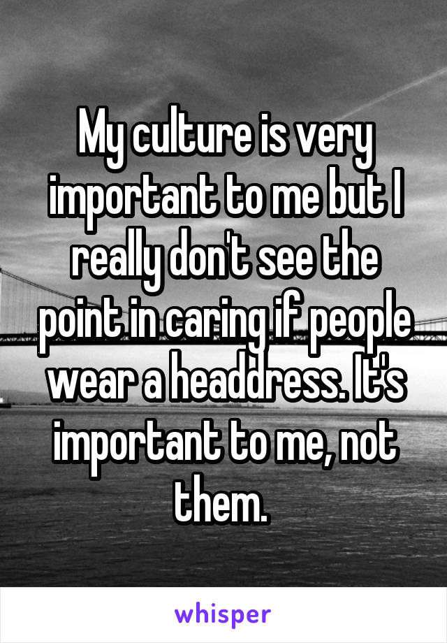 My culture is very important to me but I really don't see the point in caring if people wear a headdress. It's important to me, not them. 