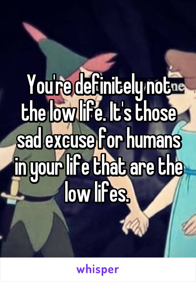 You're definitely not the low life. It's those sad excuse for humans in your life that are the low lifes. 