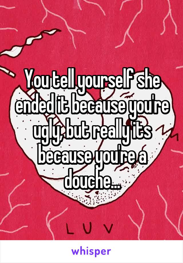 You tell yourself she ended it because you're ugly, but really its because you're a douche...