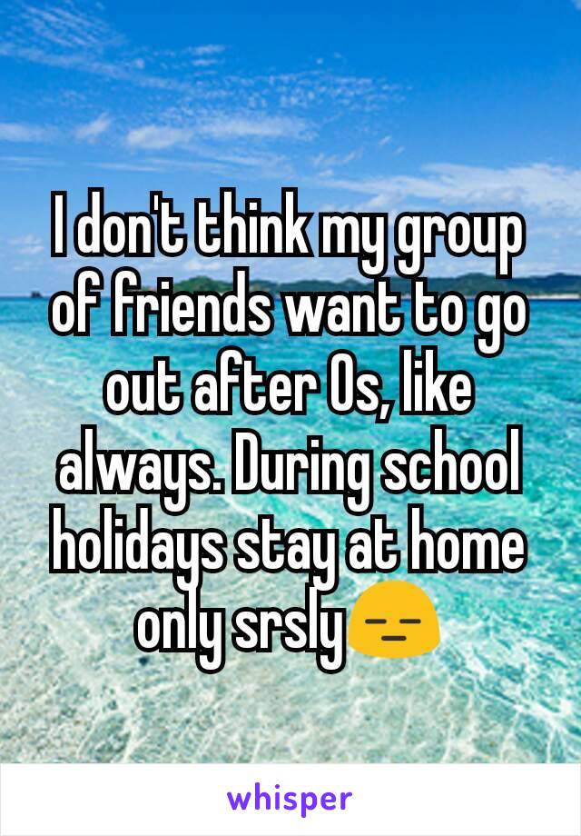 I don't think my group of friends want to go out after Os, like always. During school holidays stay at home only srsly😑