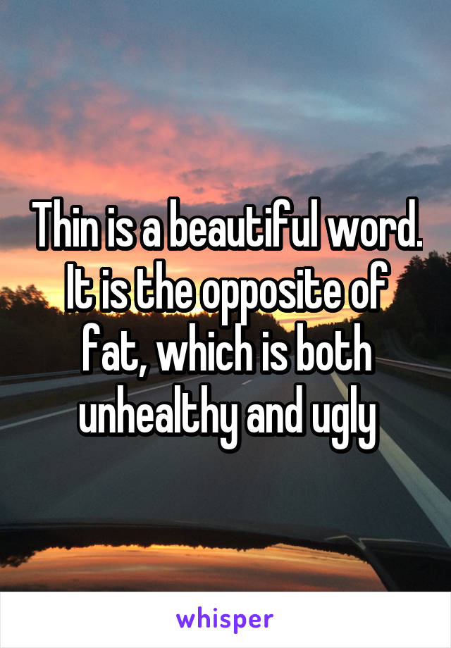 Thin is a beautiful word. It is the opposite of fat, which is both unhealthy and ugly