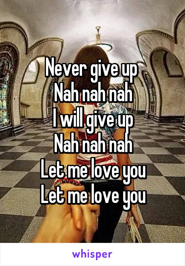 Never give up 
Nah nah nah
I will give up
Nah nah nah
Let me love you
Let me love you