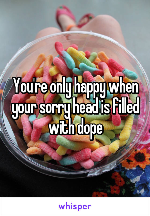 You're only happy when your sorry head is filled with dope