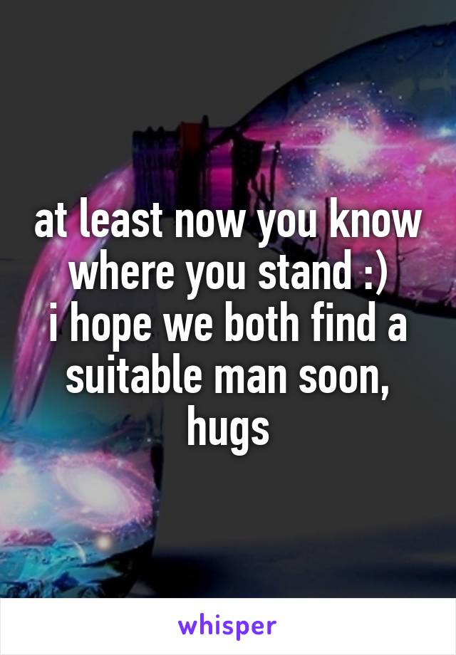 at least now you know where you stand :)
i hope we both find a suitable man soon,
hugs