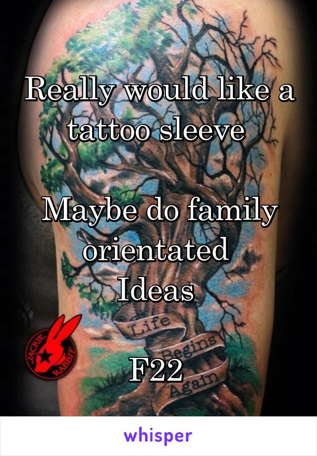 Really would like a tattoo sleeve 

Maybe do family orientated 
Ideas 

F22 