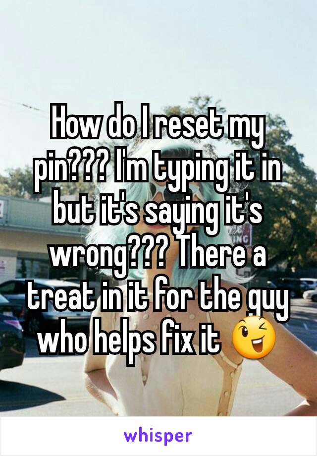 How do I reset my pin??? I'm typing it in but it's saying it's wrong??? There a treat in it for the guy who helps fix it 😉