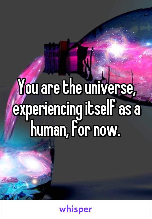 You are the universe, experiencing itself as a human, for now. 