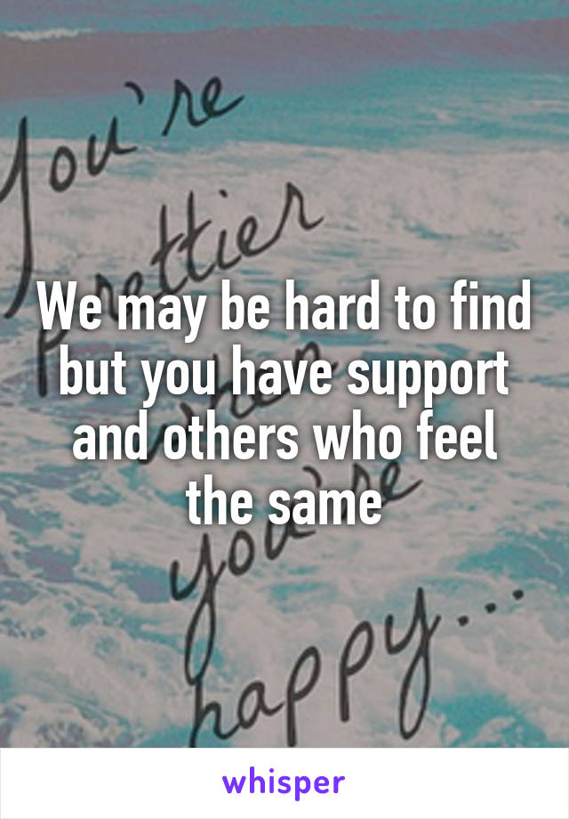 We may be hard to find but you have support and others who feel the same