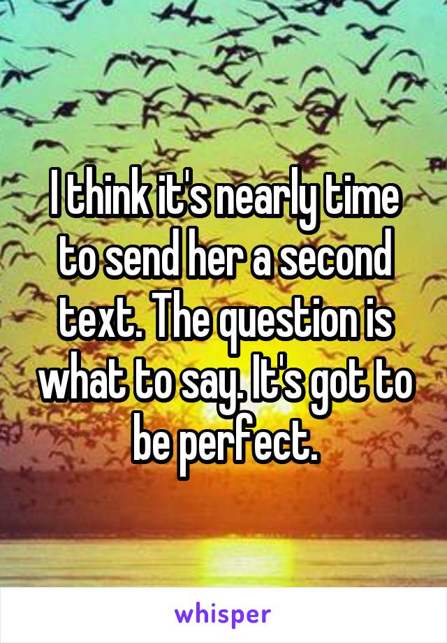 I think it's nearly time to send her a second text. The question is what to say. It's got to be perfect.