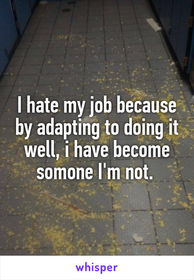 I hate my job because by adapting to doing it well, i have become somone I'm not. 