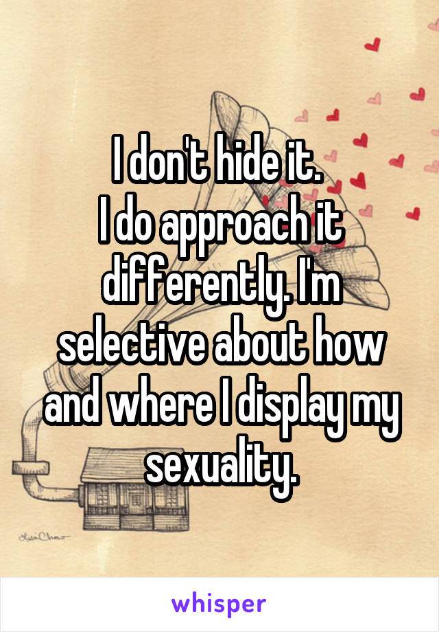 I don't hide it. 
I do approach it differently. I'm selective about how and where I display my sexuality.