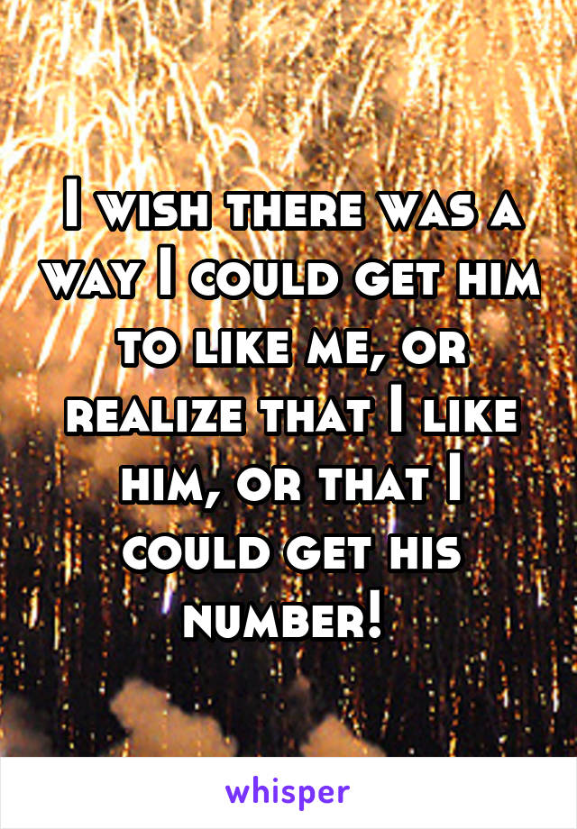 I wish there was a way I could get him to like me, or realize that I like him, or that I could get his number! 