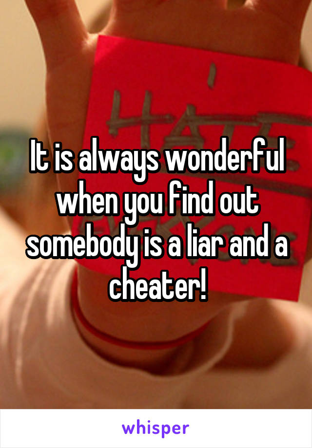 It is always wonderful when you find out somebody is a liar and a cheater!