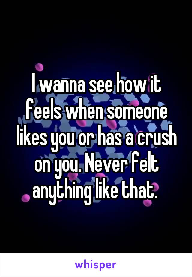 I wanna see how it feels when someone likes you or has a crush on you. Never felt anything like that. 
