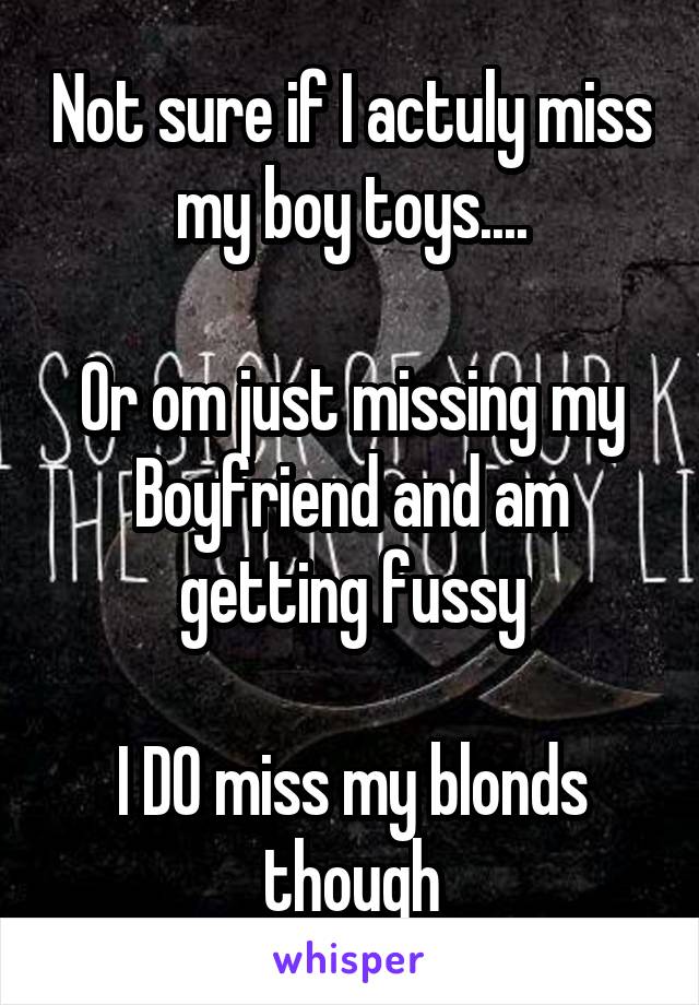 Not sure if I actuly miss my boy toys....

Or om just missing my Boyfriend and am getting fussy

I DO miss my blonds though