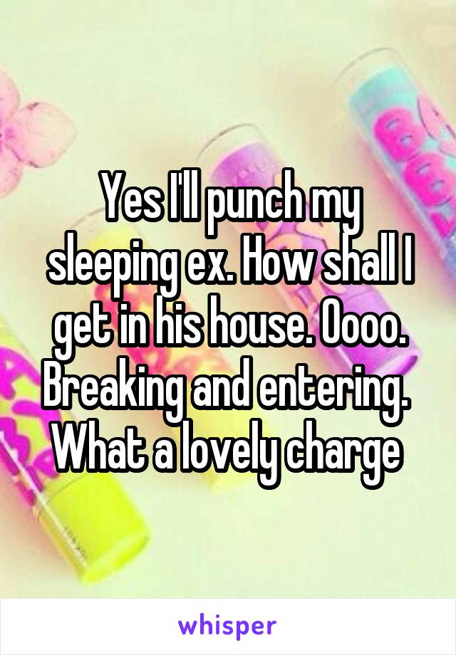 Yes I'll punch my sleeping ex. How shall I get in his house. Oooo. Breaking and entering.  What a lovely charge 