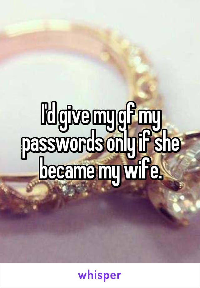 I'd give my gf my passwords only if she became my wife.