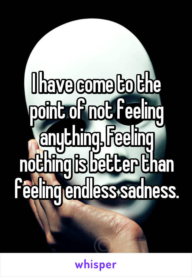 I have come to the point of not feeling anything. Feeling nothing is better than feeling endless sadness.