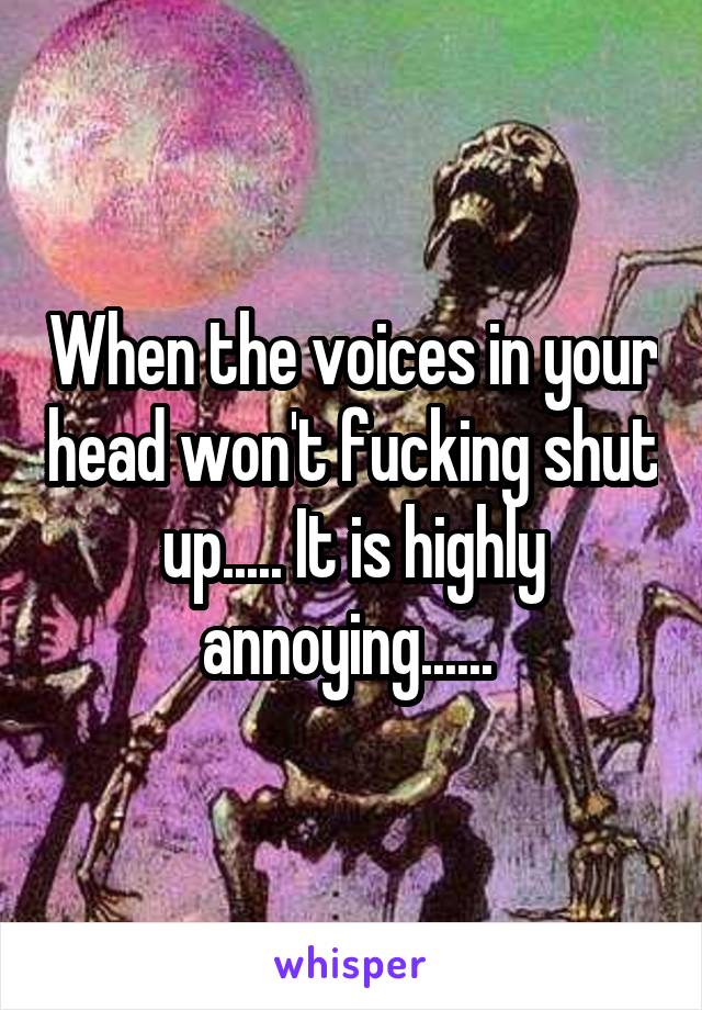 When the voices in your head won't fucking shut up..... It is highly annoying...... 