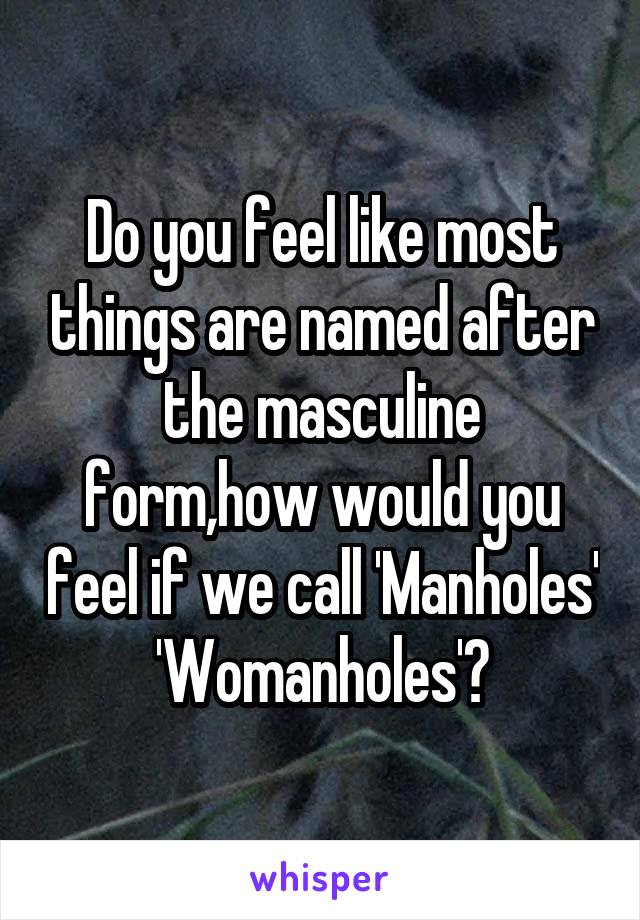 Do you feel like most things are named after the masculine form,how would you feel if we call 'Manholes' 'Womanholes'?